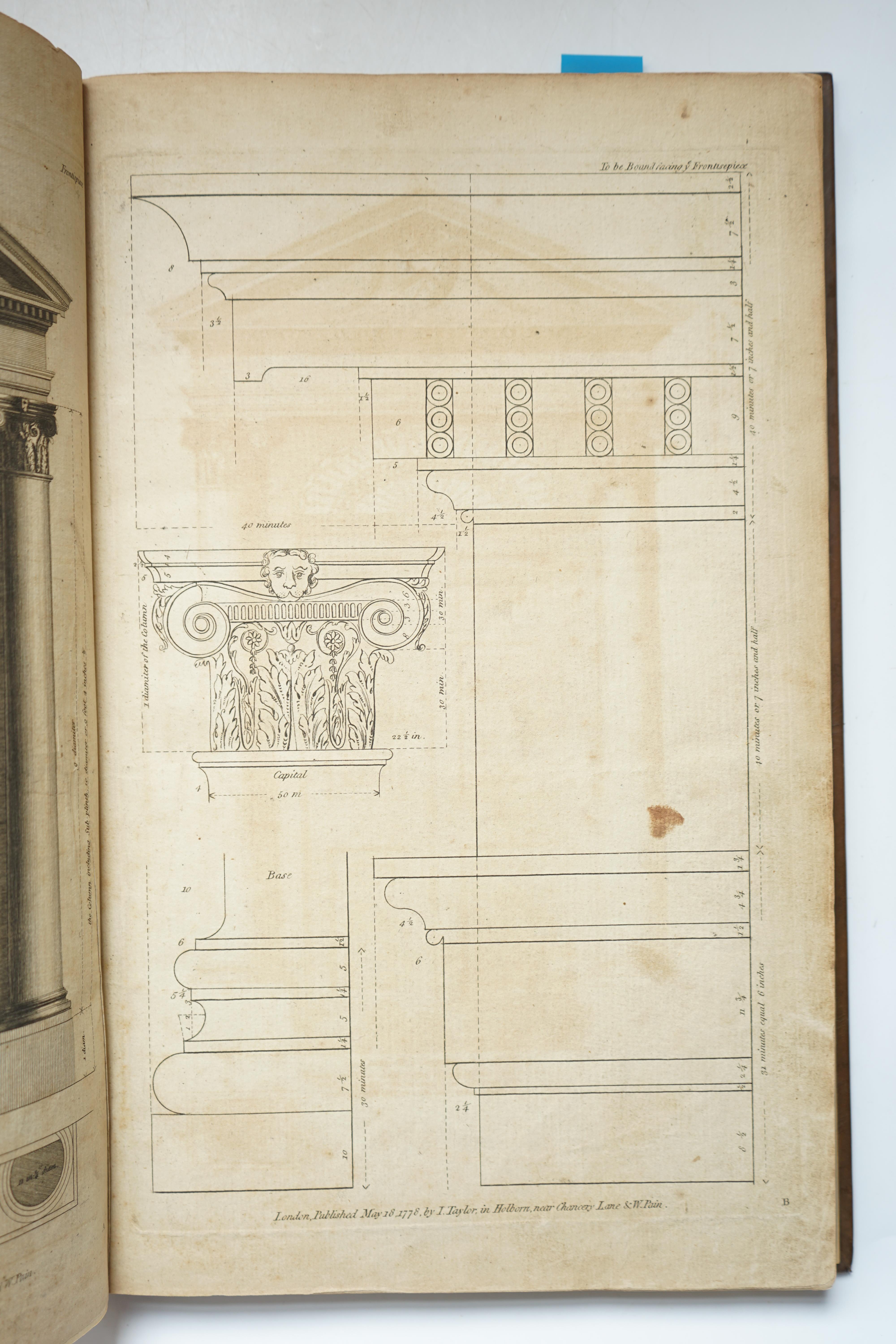 Pain, William - The Carpenter’s and Joiner’s Repository: or, A New System of Lines and Proportions for Doors, Windows, Chimnies…for finishing of rooms, with 2 engraved frontispieces, the first with library stamp verso, 6